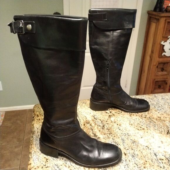 Jones Bootmaker Black Equestrian Riding Knee Booties Spain 9.5 Leather Heels Zip - Picture 3 of 12